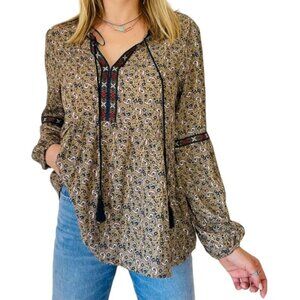 Alchemy Thread Paisley Long Sleeve Boho Top In Brown Size XXL Cottagecore Tassel